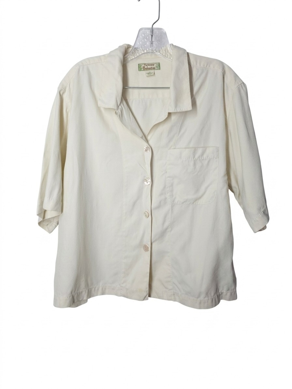 Vintage Tommy Bahama Women's Classic Silk Short Sleeve Button-Up Shirt - Cream